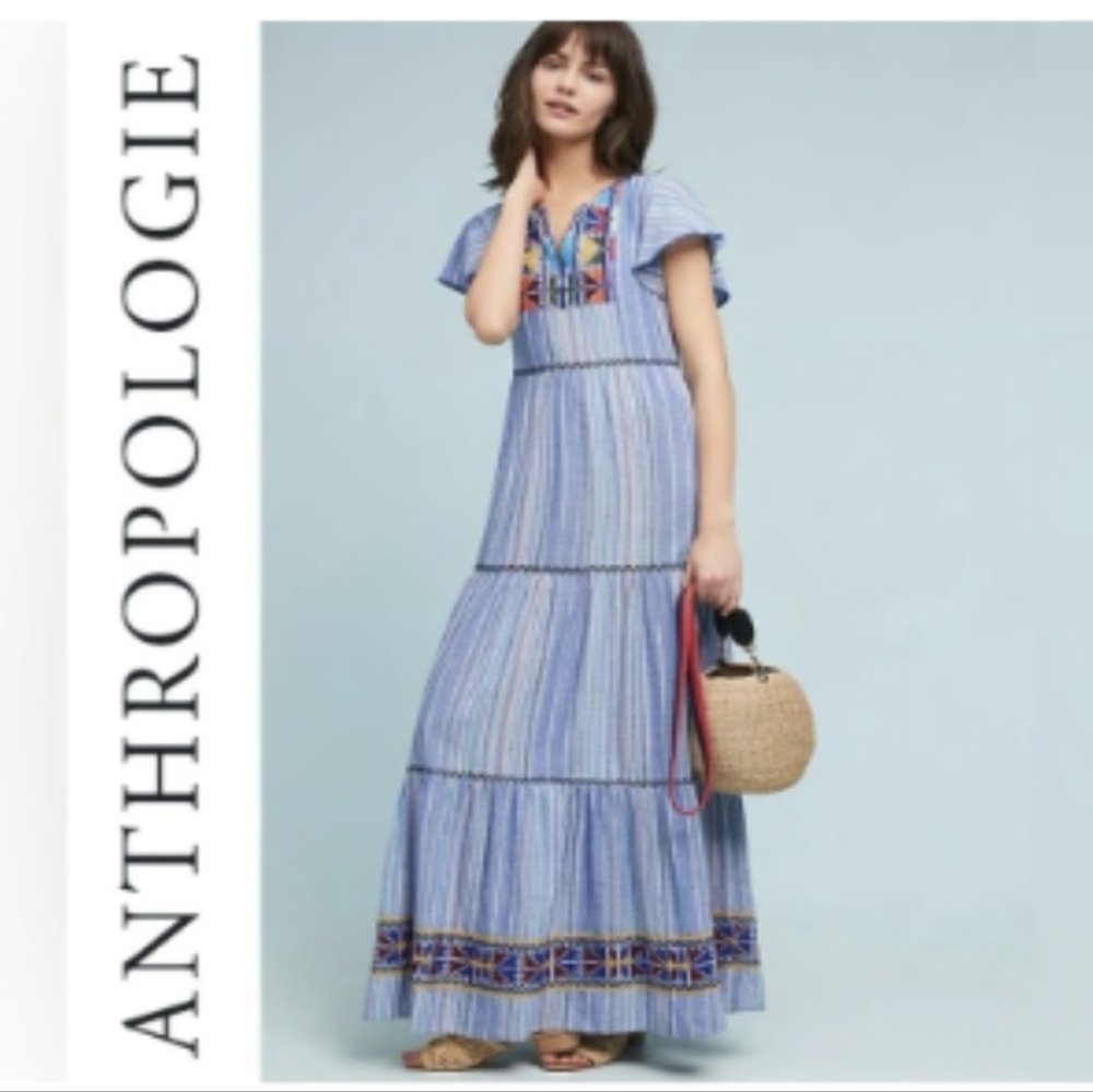NWOT Laia Anthropologie Cotton Embroidered Maxi Dress 6